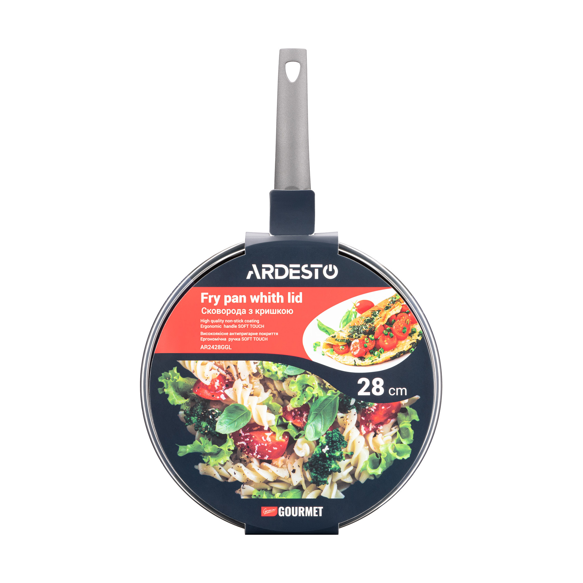 Сковорода глибока Ardesto Gemini Gourmet Apulia сіра, з кришкою, 28 см (AR2428GGL)